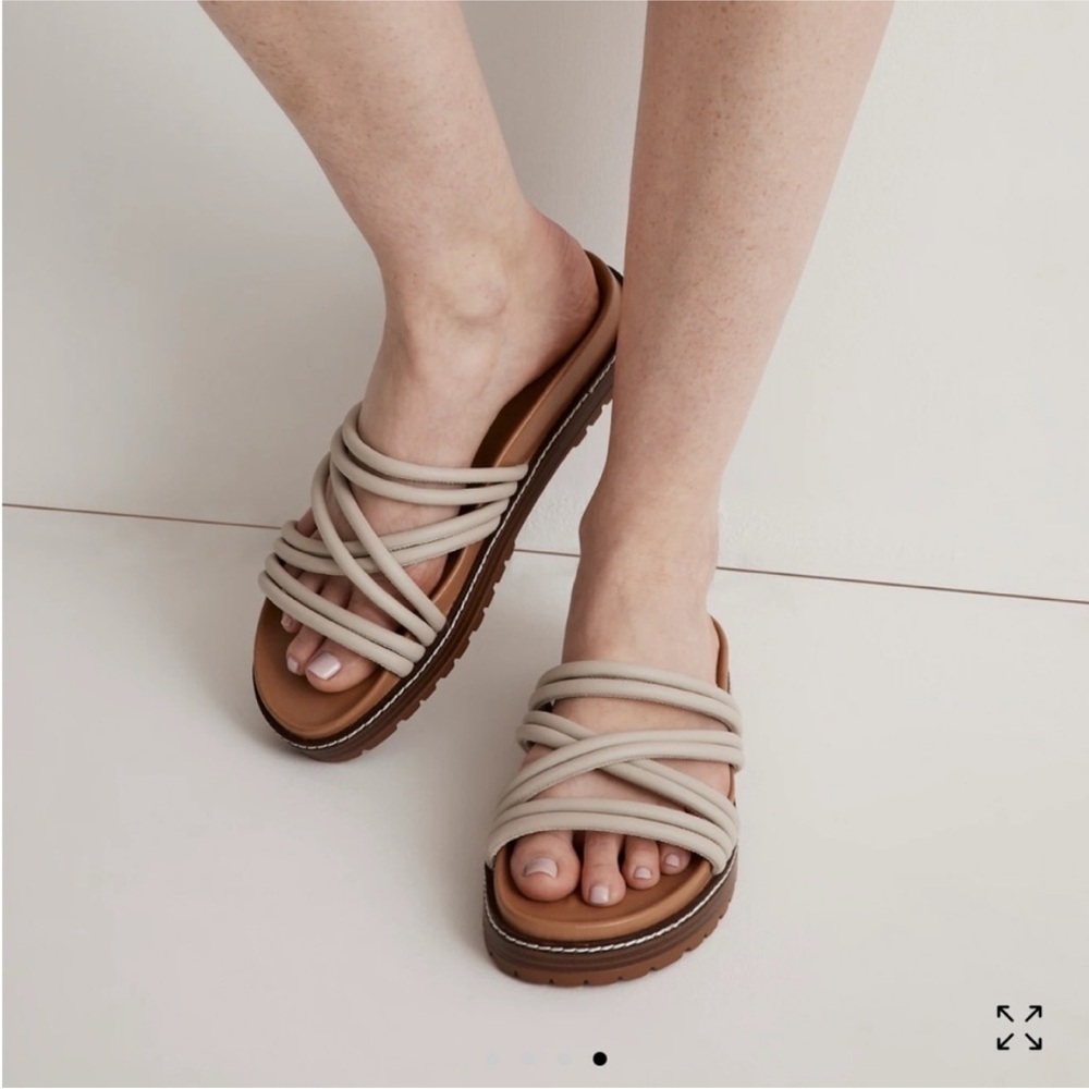 Madewell The Charley Strappy Slide Sandal | Pale Oyster Beige | Size 8.5 EUC